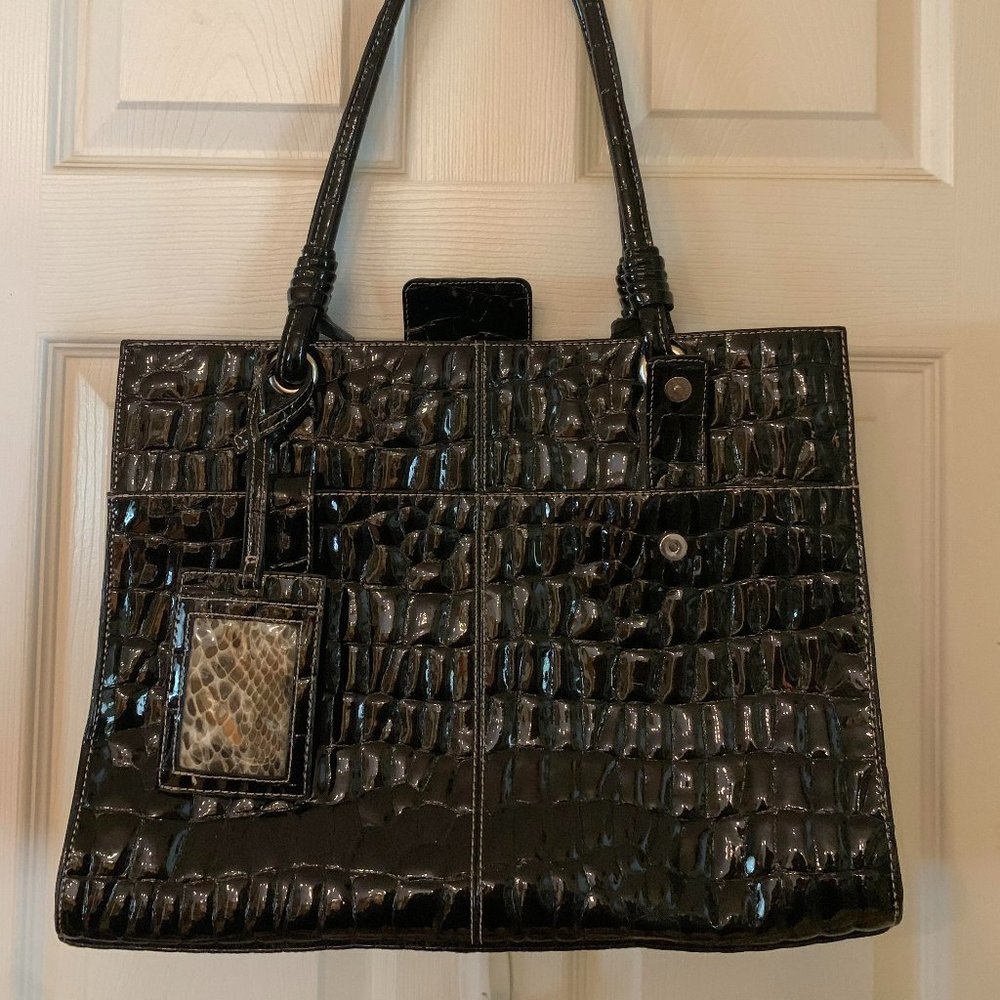 Black Rivet Patent Finish Satchel/Pocketbook